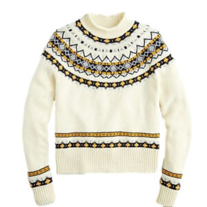 J. Crew Wool Mix Sweater Fair Isle Blue and Cream Roll Neck Style